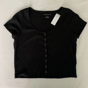 American Eagle Black Ribbed Baby Doll Tee